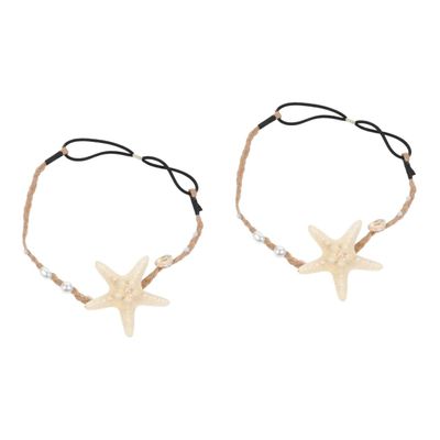 minkissy 2-Piece Starfish Headbands for the Beach with Natural Starfish and Pearls
