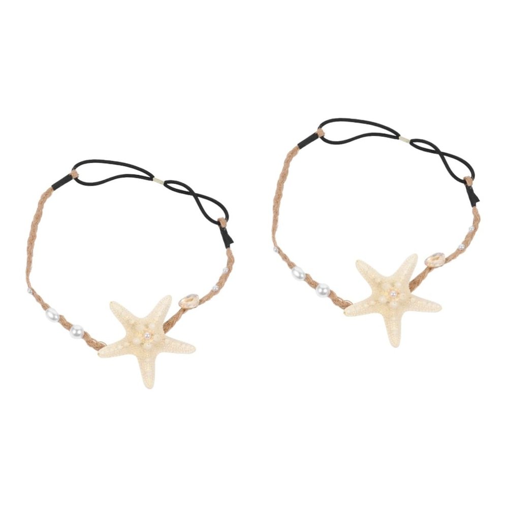 minkissy 2-Piece Starfish Headbands for the Beach with Natural Starfish and Pearls