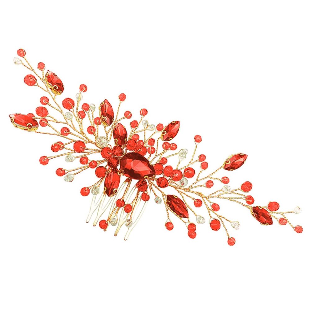 Red Bridal Wedding Hair Comb with Crystal