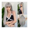 Long Straight Dark Green Ombre Synthetic Wig with Wavy Ends and Bangs view 1
