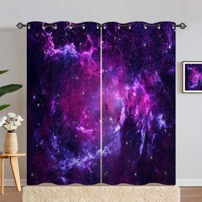 ANHOPE Space Purple Pink Galaxy Blackout Thermal Curtains with Grommets, 2-Pack, H 183 x W 140 cm