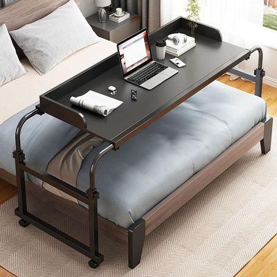 FDSGEEE Adjustable Rolling Overbed Table with Casters, Black