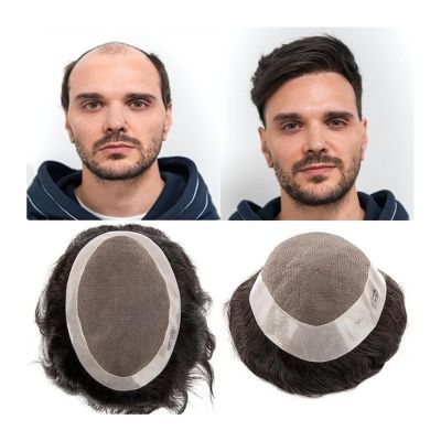 Men’s Fine Mono Human Hair Toupee with PU Border
