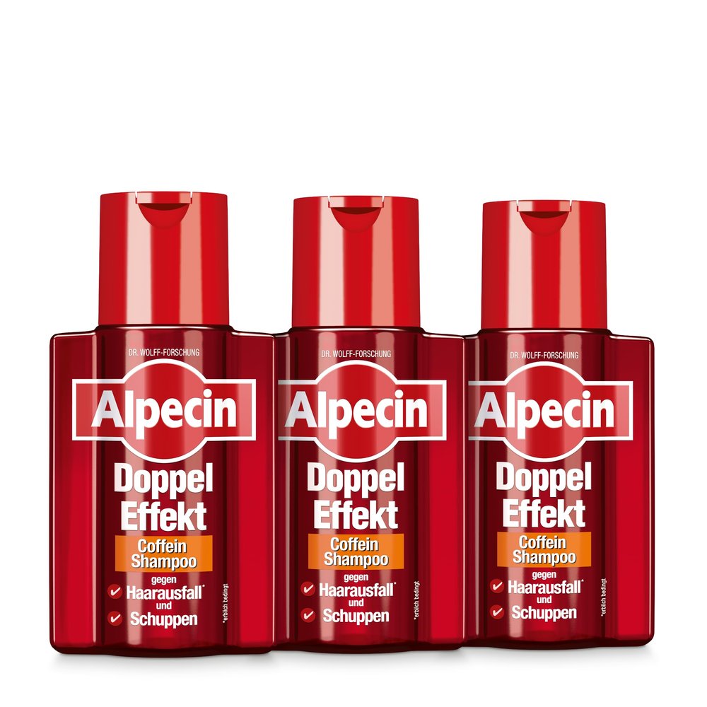 Alpecin Double-Effect Caffeine Shampoo, 3 x 200 ml – For Hereditary Hair Loss and Dandruff