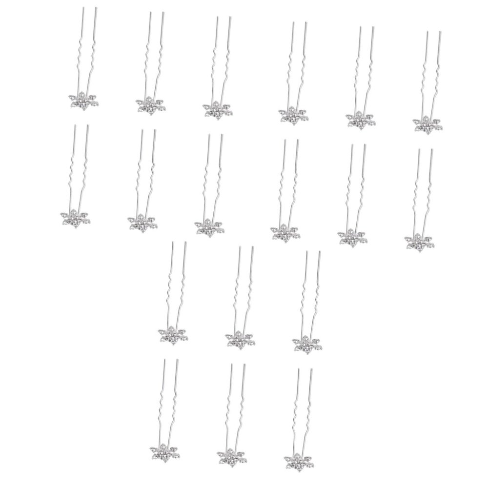 MAGICLULU 18-Piece Set of Women's U-Shaped Rhinestone Snowflake Hairpins, White