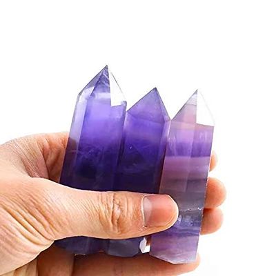 JRXFXEKW 3-Piece Natural Purple Fluorite Point Energy Wands, 65–75 mm, for Feng Shui