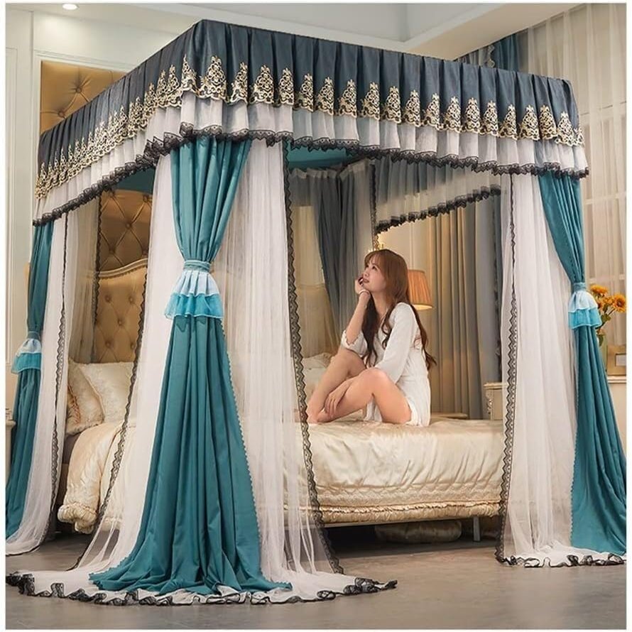 GLMGBP European Canopy Bed Mosquito Net with Stand, Double Seasonal Canopy
