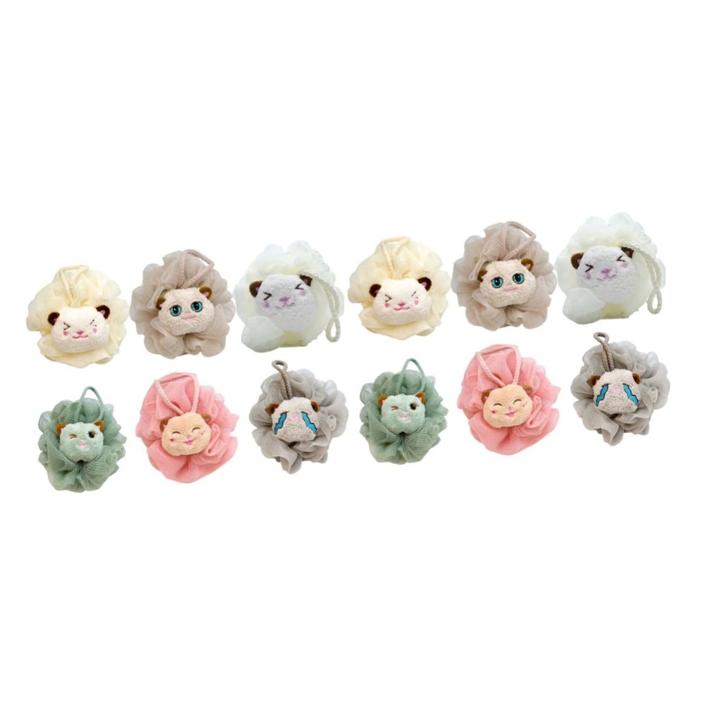 Healvian 12-Piece Cartoon Animal Bath Poufs for Boys and Girls