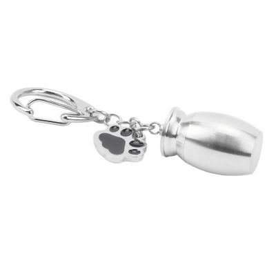 Pet Ash Keychain with Paw Print Design, Compact Stainless Steel Memorial for Dog Ashes (Silver)
