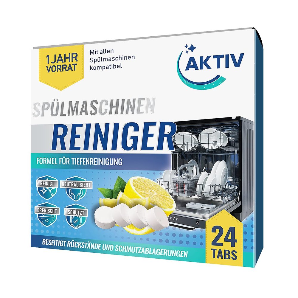 Aktiv 24x Dishwasher Cleaner Tablets, Extra-Strength Against Odors & Limescale, Deep-Cleaning Formula, 1-Year Supply