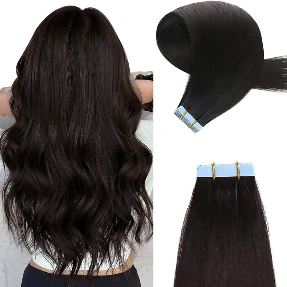 YILITE Tape Extensions Human Hair #1B, 65 cm, Invisible Tape