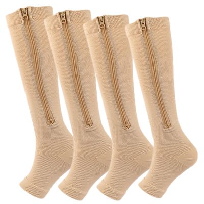 Mdrcg Compression Socks, 4 Pairs, Zippered Toe-Free Calf Sleeves for Women and Men