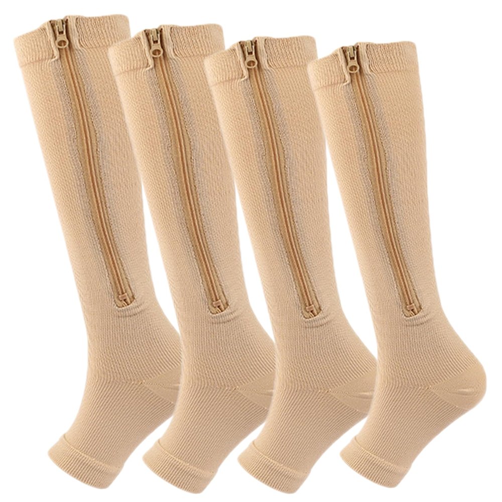Mdrcg Compression Socks, 4 Pairs, Zippered Toe-Free Calf Sleeves for Women and Men