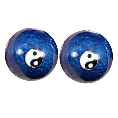 Blue Cloisonné Enamel Chinese Hand-Rolling Balls with Taiji Pattern