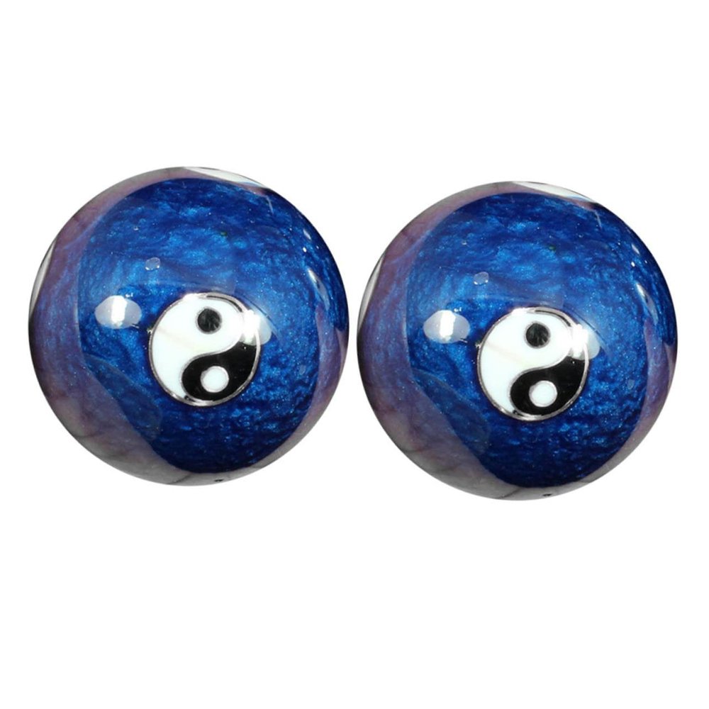 Blue Cloisonné Enamel Chinese Hand-Rolling Balls with Taiji Pattern