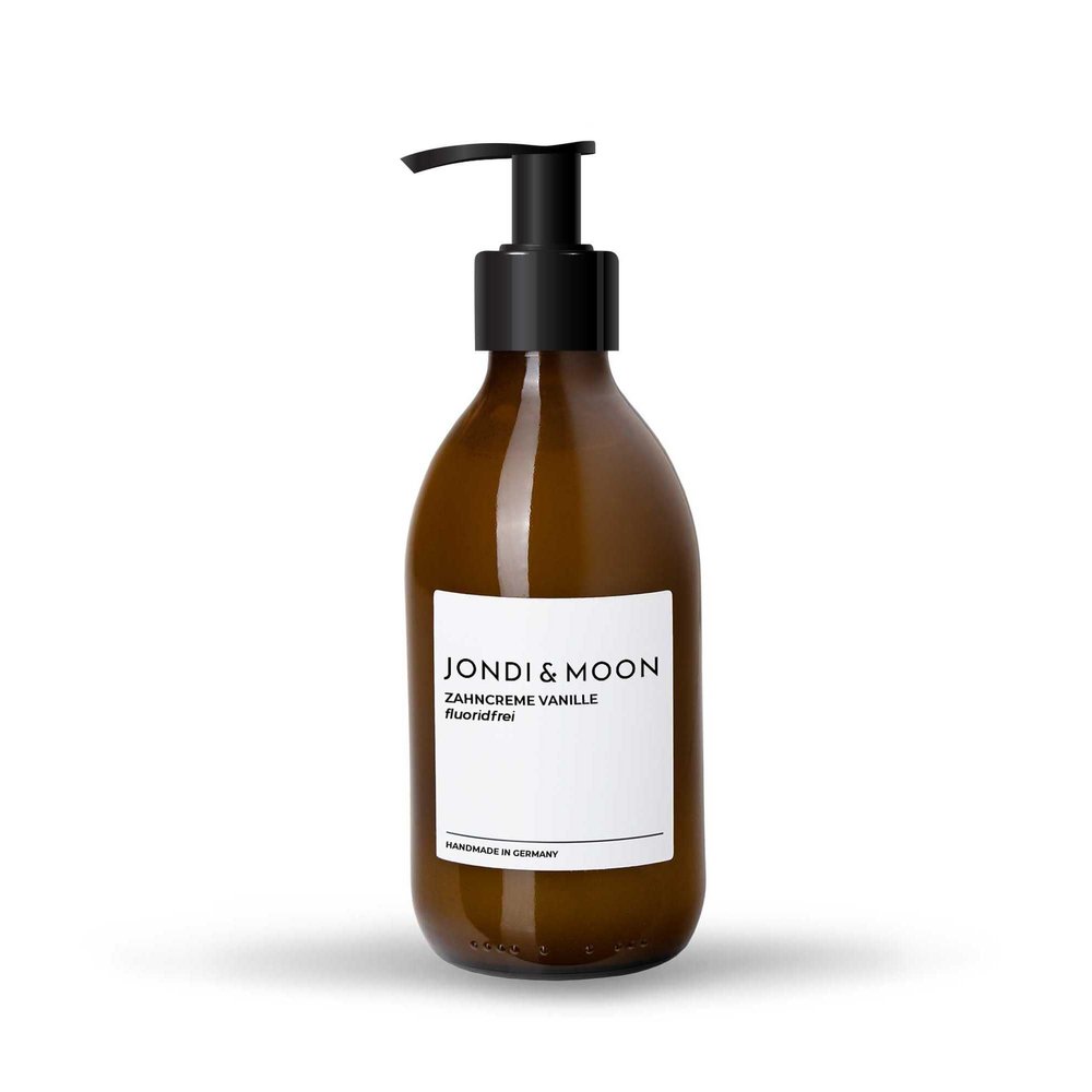 JONDI&MOON Vanilla Fluoride-Free Toothpaste, 250 ml Refillable Glass Dispenser