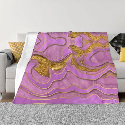 JIUJIUJIU Lightweight Flannel Blanket with Golden Lines Pattern