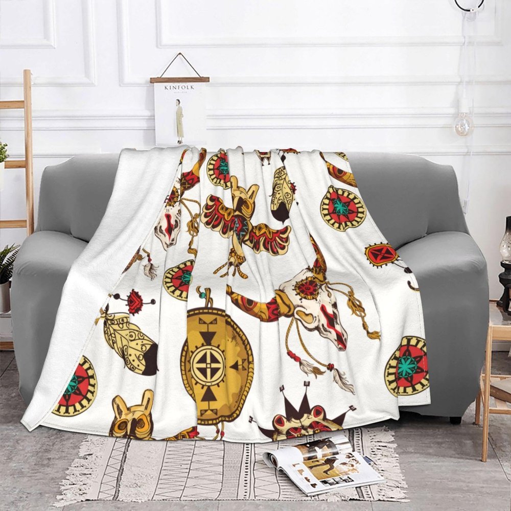 JIUJIUJIU Lightweight Flannel Blanket with Owl Feathers Pattern