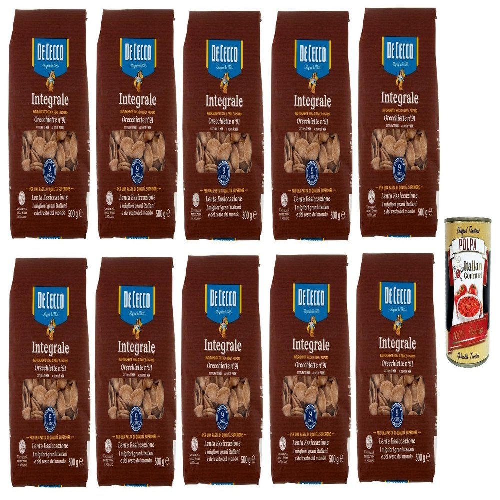 Italian Gourmet Orecchiette No. 91 Whole Wheat Pasta, 10 x 500 g