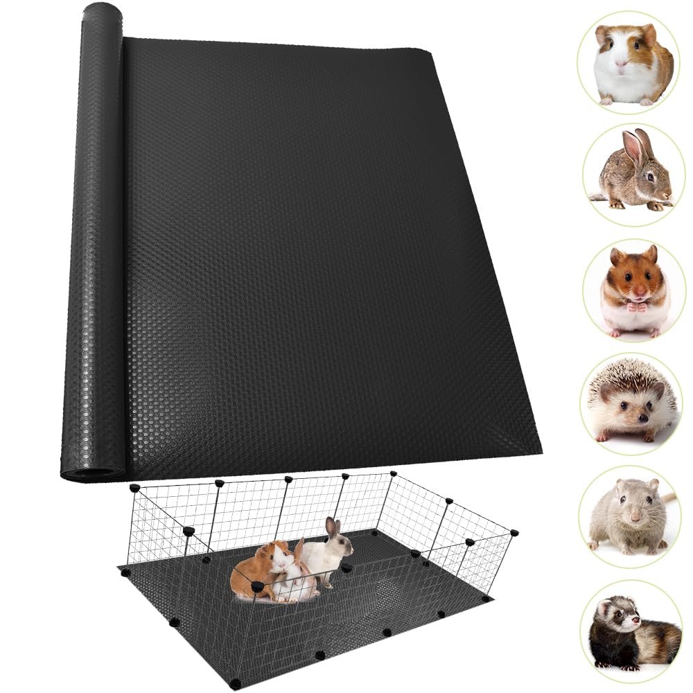 TCYPUHL Guinea Pig Cage Liner, 61 x 205 cm, 1 Piece, Waterproof Reusable Black Mat