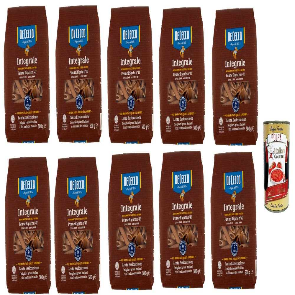 Italian Gourmet Penne Rigate No. 41 Whole-Grain Pasta, 10 x 500 g