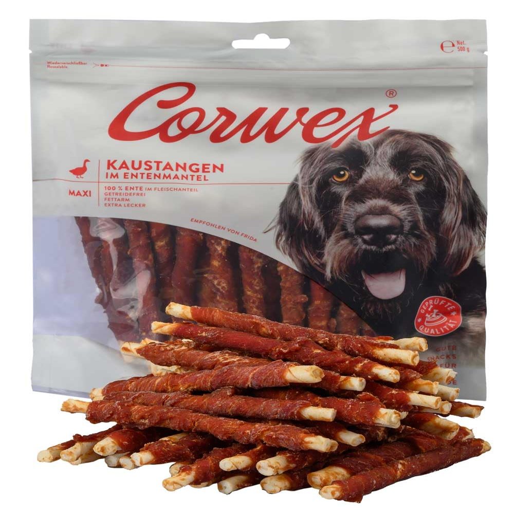 Corwex Grain-Free Dog Chew Sticks Wrapped in Duck, for Sensitive Dogs, Maxi Pack (2 x 500 g)