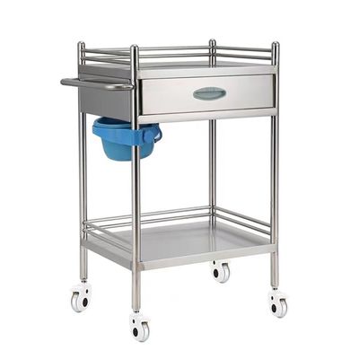 OHaGin Laboratory Cart, 2-Tier Stainless Steel Cart with 1 Drawer and Wheels, 60 x 40 x 88 cm