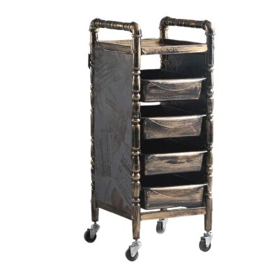 Retro Iron Salon Cart with 5 Drawers and Hair Dryer Holder