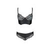 Women's Black Wetlook Bra and Panty Lingerie Set with Lace Bustier and Faux Leather, Semi-Transparent, L/XL view 2