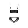 Women's Black Wetlook Bra and Panty Lingerie Set with Lace Bustier and Faux Leather, Semi-Transparent, L/XL view 3