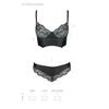Women's Black Wetlook Bra and Panty Lingerie Set with Lace Bustier and Faux Leather, Semi-Transparent, L/XL view 4