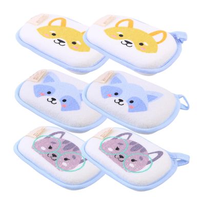 Healvian 6-Pack Baby Washcloths, Sponge and Terry Cloth, Soft Animal-Print Bath Mitts with Hanging Loop