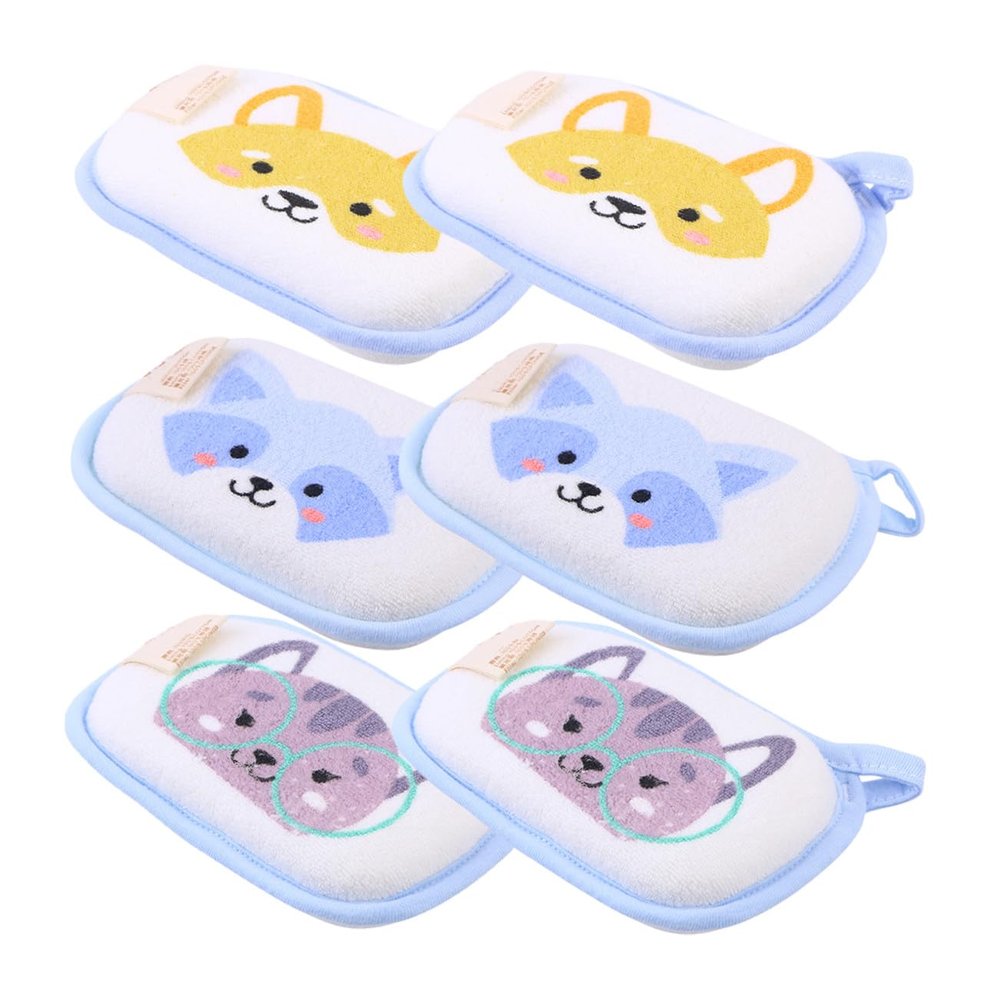 Healvian 6-Pack Baby Washcloths, Sponge and Terry Cloth, Soft Animal-Print Bath Mitts with Hanging Loop