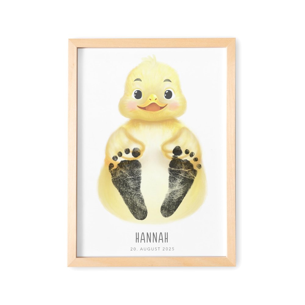DEL M Unique Personalized Footprint Baby Duck Picture for Nursery Decor, Newborn Birth Gift (NO PAINT | DIN A3)
