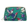 Leather Cosmetic Bag with Floral Hummingbird Embroidery view 1