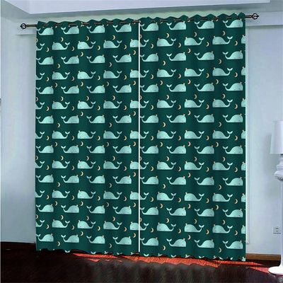 Opaque Cartoon Whale Curtains for Kids’ Rooms, 2-Pack, 95% Light-Blocking