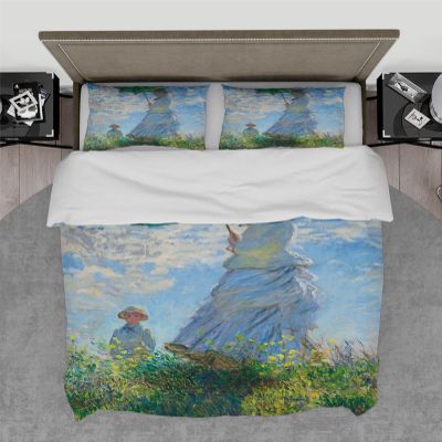 DINGSION Claude Monet-Style 3-Piece Bedding Set, Woman with a Parasol, Breathable, 240 x 220 cm