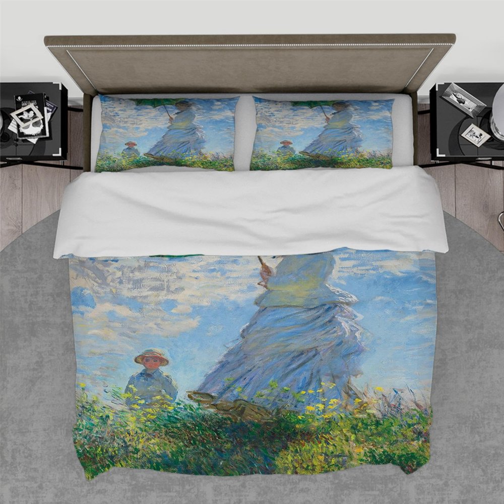 DINGSION Claude Monet-Style 3-Piece Bedding Set, Woman with a Parasol, Breathable, 240 x 220 cm