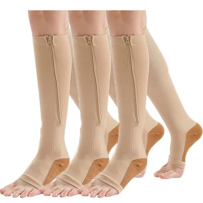 Mdrcg Compression Socks for Women and Men, 3 Pairs, Class 2, Zipper, 20–30 mmHg, Open Toe