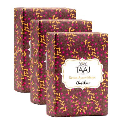 TAAJ | Ayurvedic Charcoal Soap | Cleanses Skin of Toxins and Impurities | Maintains Skin’s Natural Balance | Vegan | 3 x 100 g