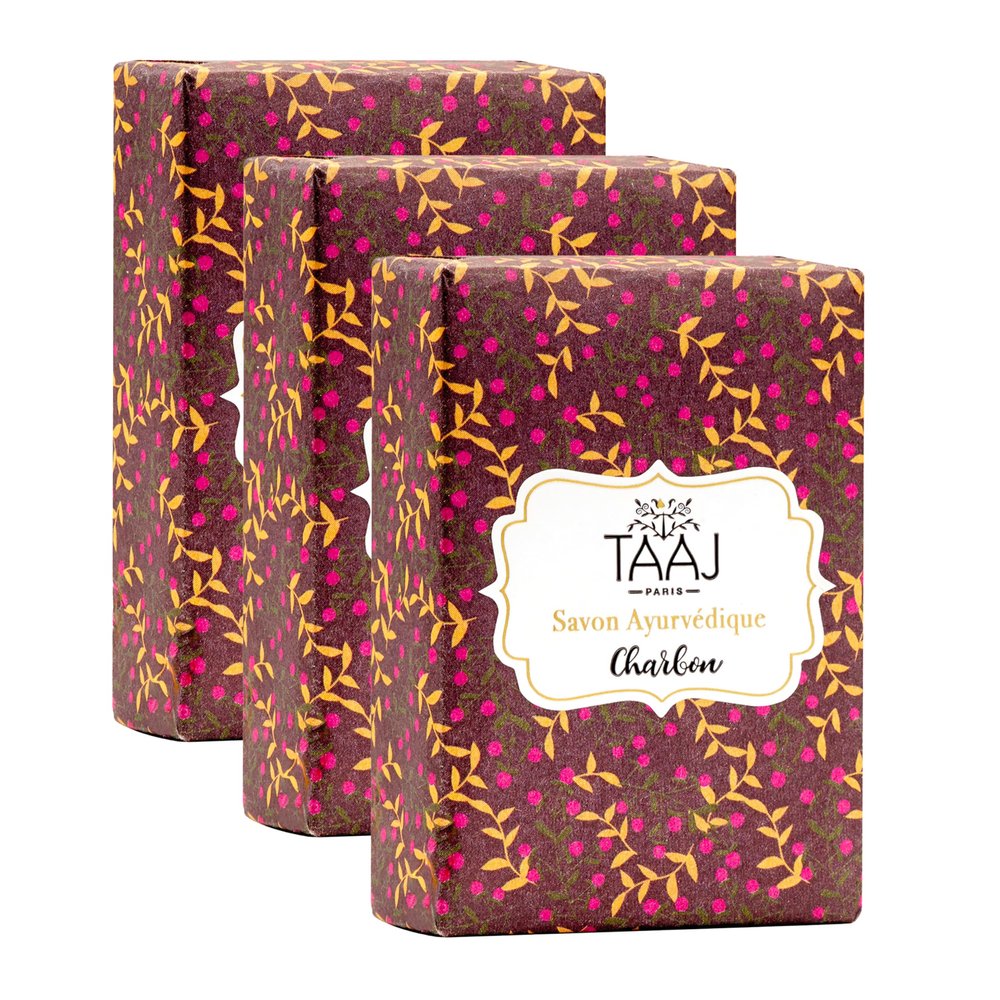 TAAJ | Ayurvedic Charcoal Soap | Cleanses Skin of Toxins and Impurities | Maintains Skin’s Natural Balance | Vegan | 3 x 100 g