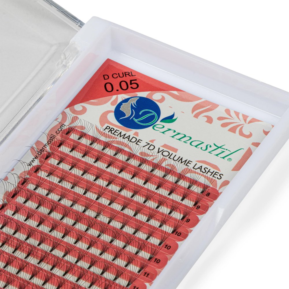 Dermastil 7D Premade Handmade Volume Lashes, D Curl, 0.05 mm, Knot-Free Fans, 16-Strip Mixed-Length Box