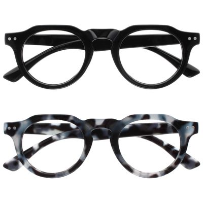 OPULIZE RIO Reading Glasses with Blue-Light Filter, 2-Pack, Flat-Top Frame, Black and Blue Tortoiseshell, +1.00