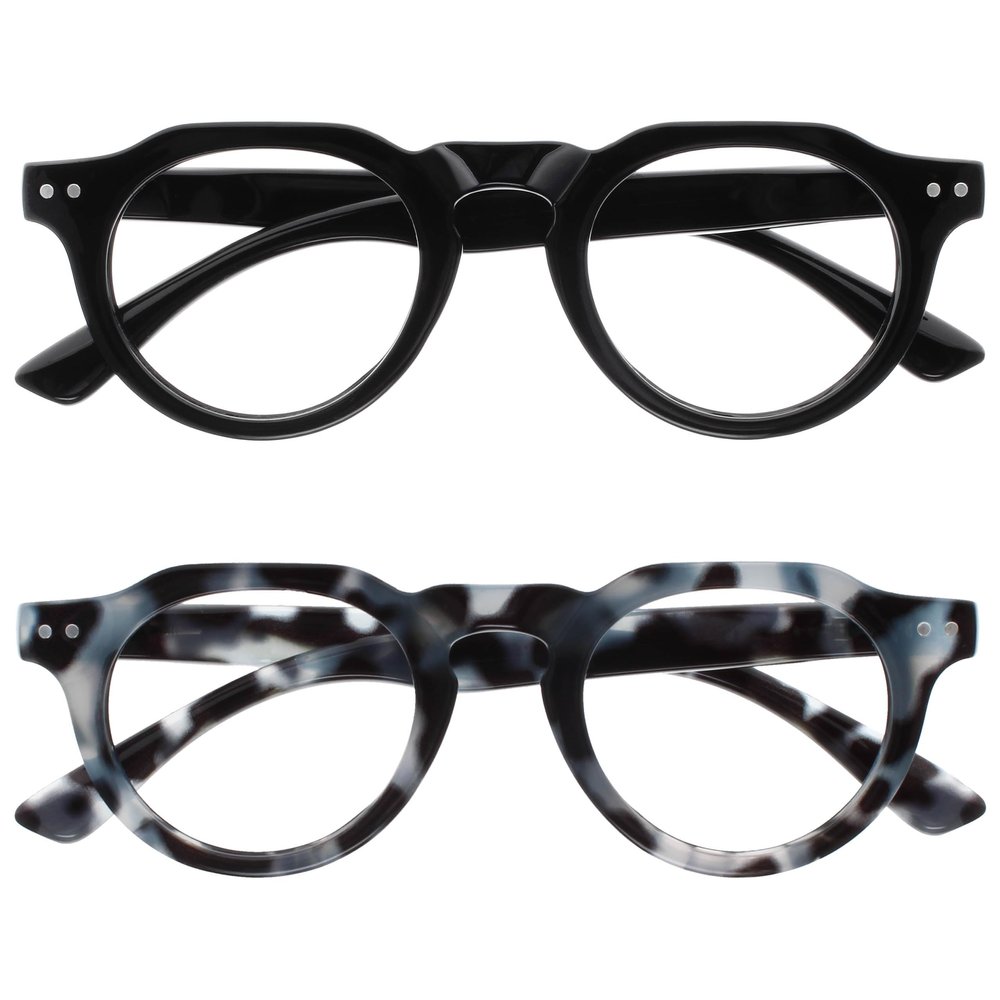 OPULIZE RIO Reading Glasses with Blue-Light Filter, 2-Pack, Flat-Top Frame, Black and Blue Tortoiseshell, +1.00