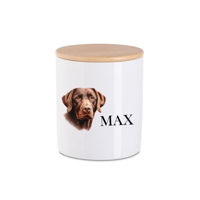 zauselbart Personalized Dog Treat Jar with Name, Ceramic Storage Container with Wooden Lid, Size S