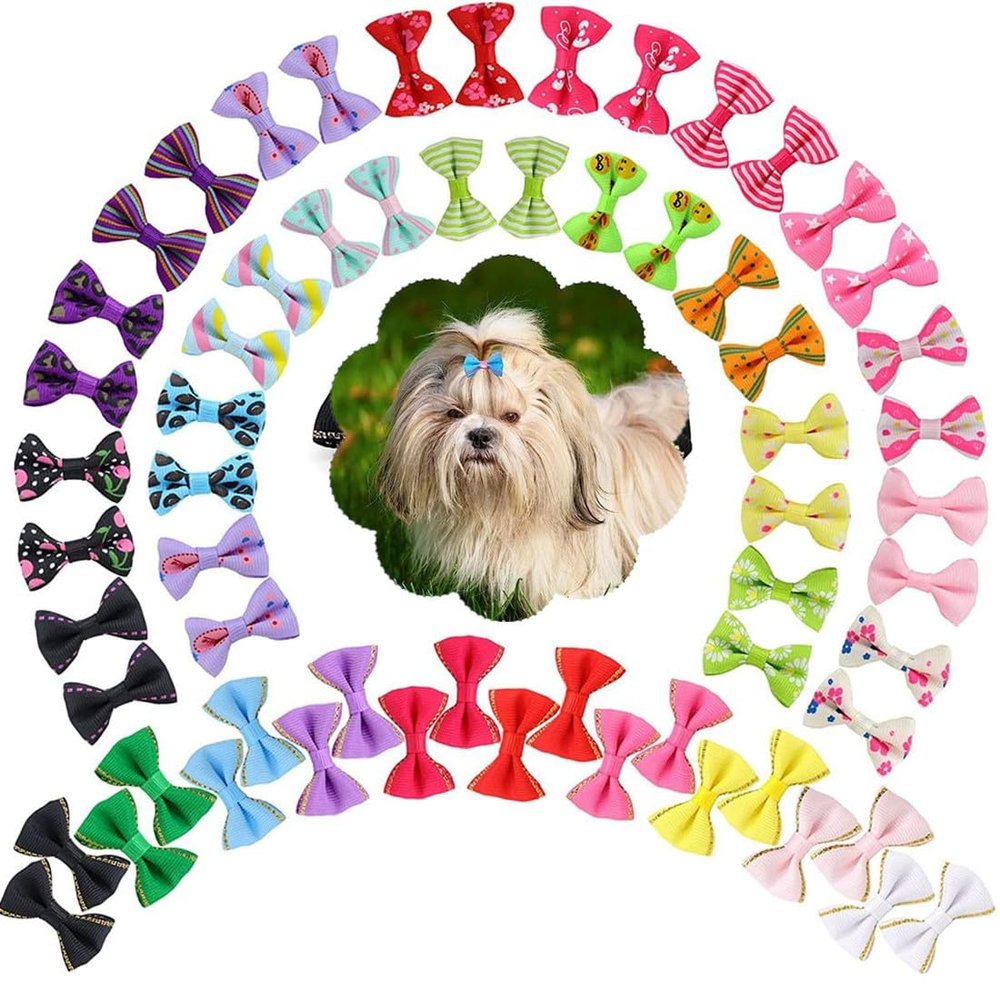 Dog Hair Bows with Metal Clip, Random Color, 20 Pieces