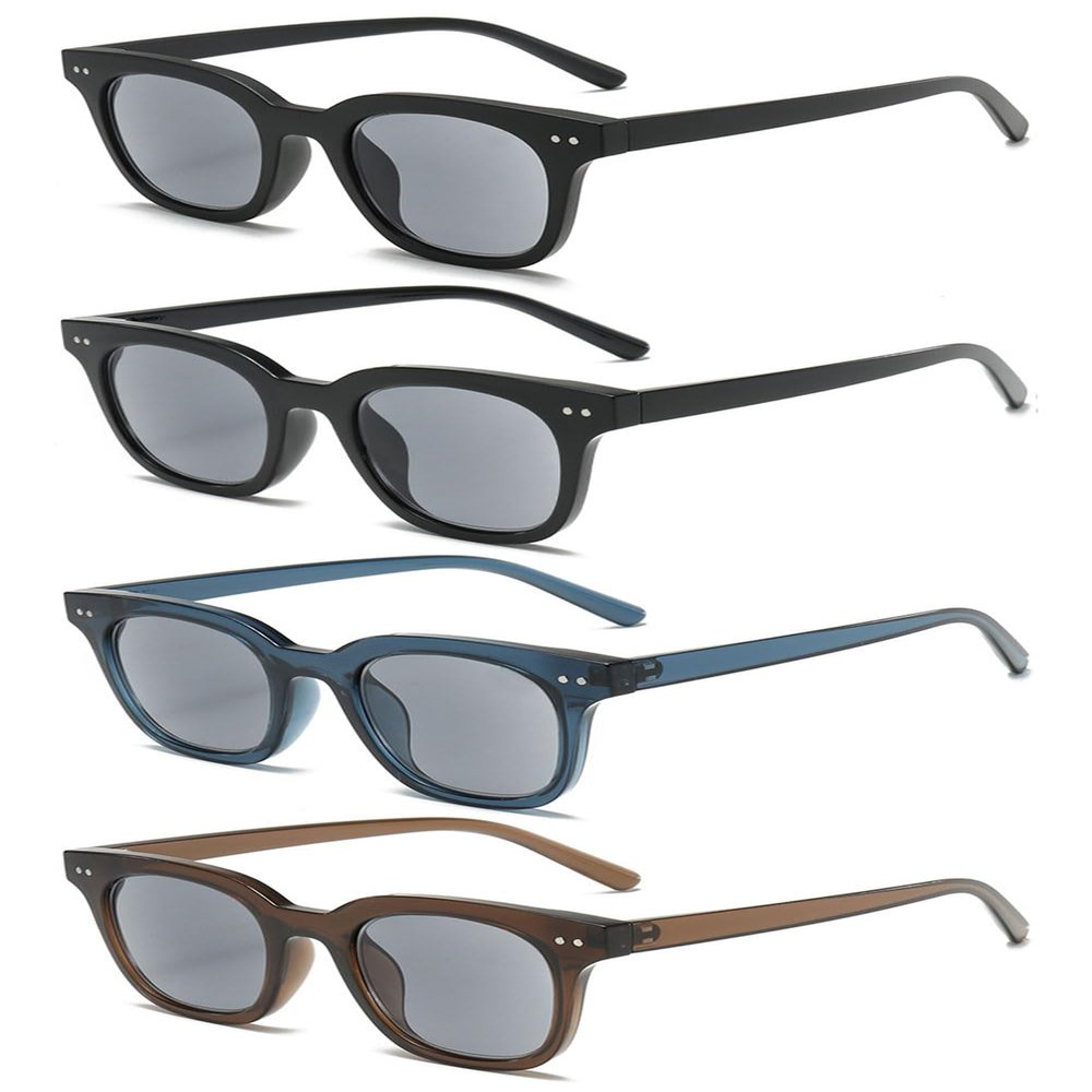 VEVESMUNDO Tinted Reading Sunglasses for Women and Men, Rectangular Blue-Light-Blocking Horn-Rimmed Readers, +1.5, 4-Piece Set A