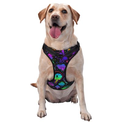 Magic Purple Mushrooms Trippy No-Pull Dog Harness with Leash for Medium to Large Dogs