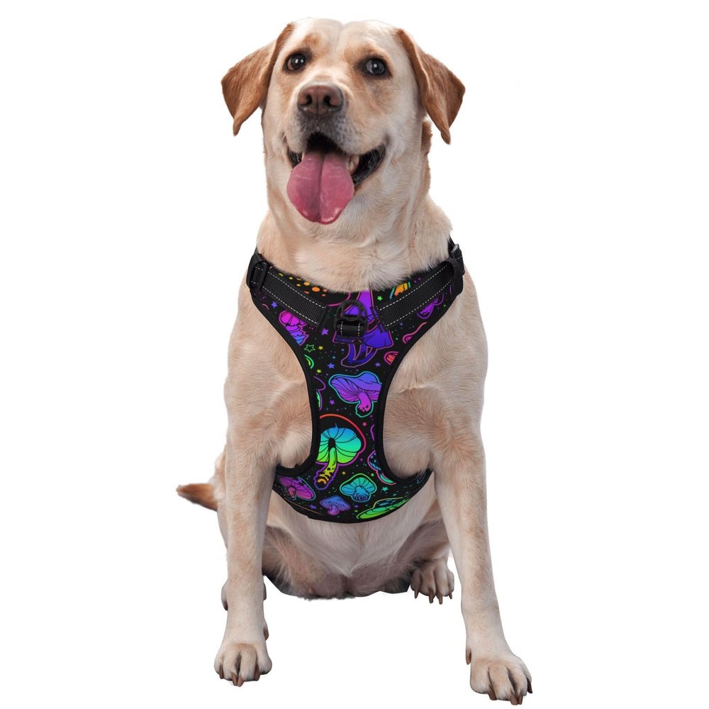 Magic Purple Mushrooms Trippy No-Pull Dog Harness with Leash for Medium to Large Dogs