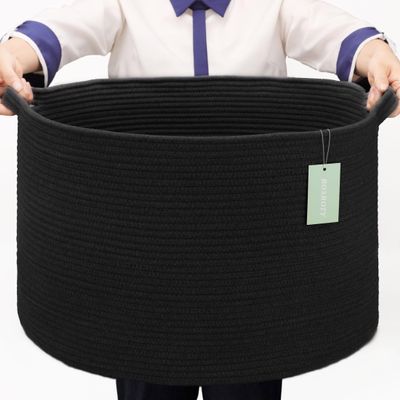 BOSROTY Extra-Large Blanket Basket, 87 L, Woven Cotton Rope, 55.9 x 35.6 cm